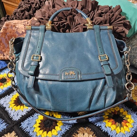 Coach Madison Pinnacle Abby Satchel Purse in Gorgeous Teal Leather - Picture 1 of 7